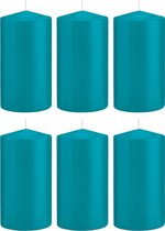 6x Turquoise blauwe cilinderkaarsen/stompkaarsen 8 x 15 cm 69 branduren - Geurloze kaarsen turkoois blauw - Woondecoraties