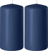 2x Donkerblauwe cilinderkaars/stompkaars 6 x 8 cm 27 branduren - Geurloze kaarsen donkerblauw - Woondecoraties