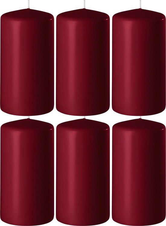 8x Bordeauxrode cilinderkaarsen/stompkaarsen 6 x 12 cm 45 branduren - Geurloze kaarsen bordeauxrood - Woondecoraties