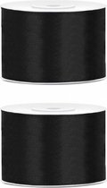 2x Hobby/decoratie zwart satijnen sierlinten 5 cm/50 mm x 25 meter - Cadeaulint satijnlint/ribbon - Zwarte linten - Hobbymateriaal benodigdheden - Verpakkingsmaterialen