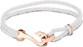 Silventi 980101842 - Stalen Armband - Leer - Wit - 3mm - 18,5 cm - Sluiting Haak - Zirkonia - Wit - Roségoudkleurig