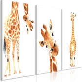 Schilderijen Op Canvas - Schilderij - Funny Giraffes (3 Parts) 60x30 - Artgeist Schilderij