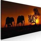 Schilderijen Op Canvas - Schilderij - Elephant Family (Orange) 150x50 - Artgeist Schilderij