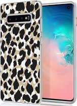 iMoshion Hoesje Geschikt voor Samsung Galaxy S10 Hoesje Siliconen - iMoshion Design hoesje - Goud / Zwart / Golden Leopard