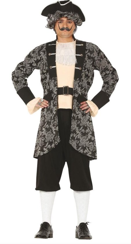 Guirca - Koning Prins & Adel Kostuum - Succesvolle Rijke Victoriaanse Piraat - Man - zwart,grijs - Maat 52-54 - Carnavalskleding - Verkleedkleding