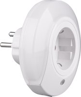Stekkerlamp - Stekkerspot met Stopcontact - Trion Mirloni - Dag en Nacht Sensor - 0.4W - Warm Wit 3000K - Rond - Mat Wit - Kunststof