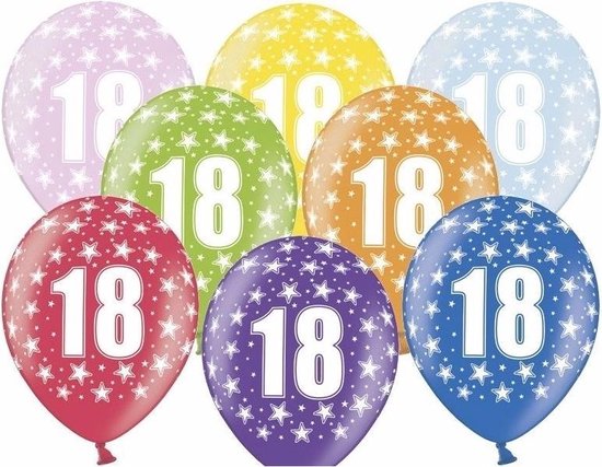12x stuks verjaardag ballonnen 18 jaar thema met sterretjes - Leeftijd feestartikelen/versiering