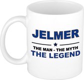 Naam cadeau Jelmer - The man, The myth the legend koffie mok / beker 300 ml - naam/namen mokken - Cadeau voor o.a verjaardag/ vaderdag/ pensioen/ geslaagd/ bedankt