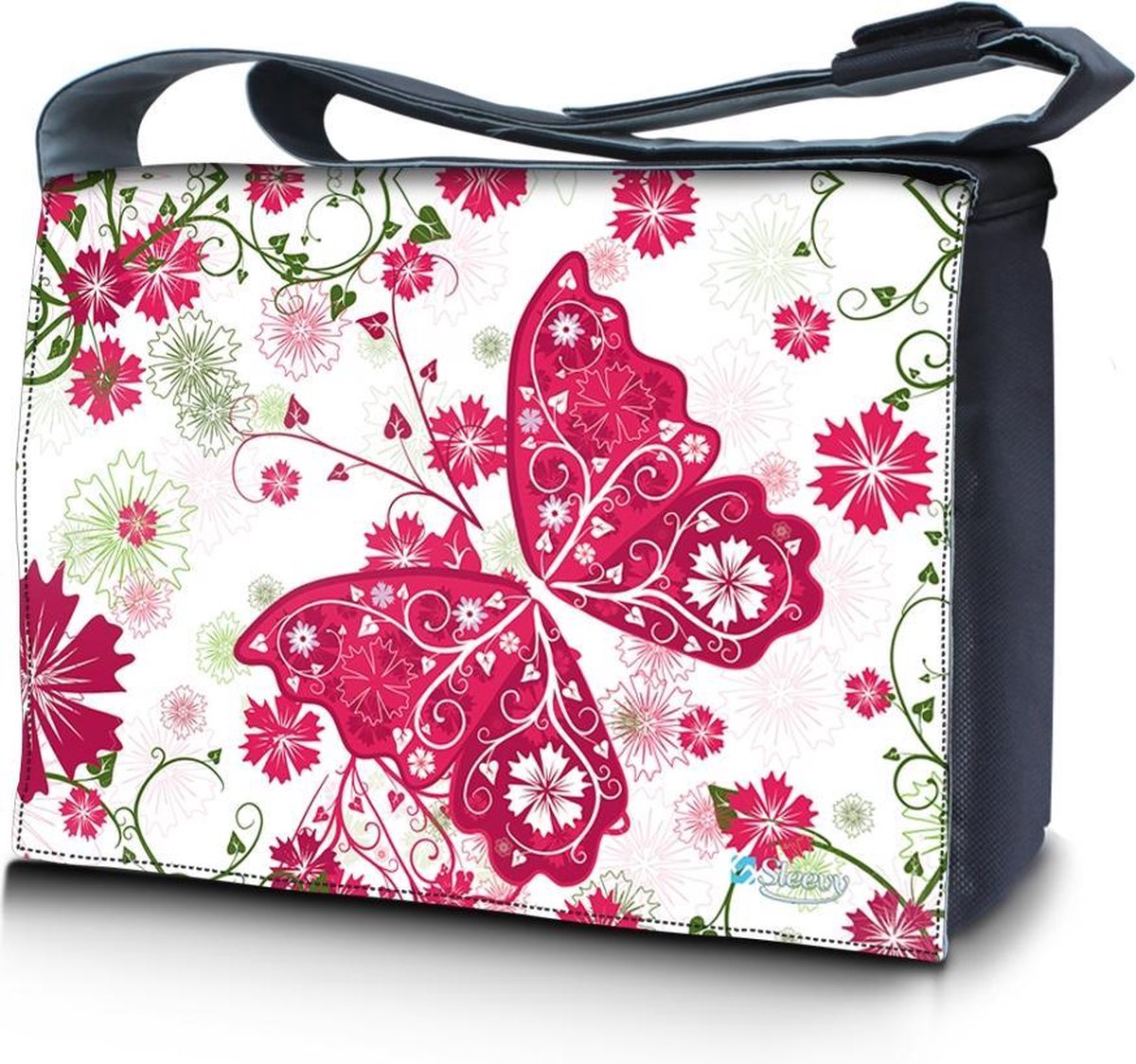 Sleevy 15,6 laptoptas / messenger tas roze vlinder - laptoptas - schooltas