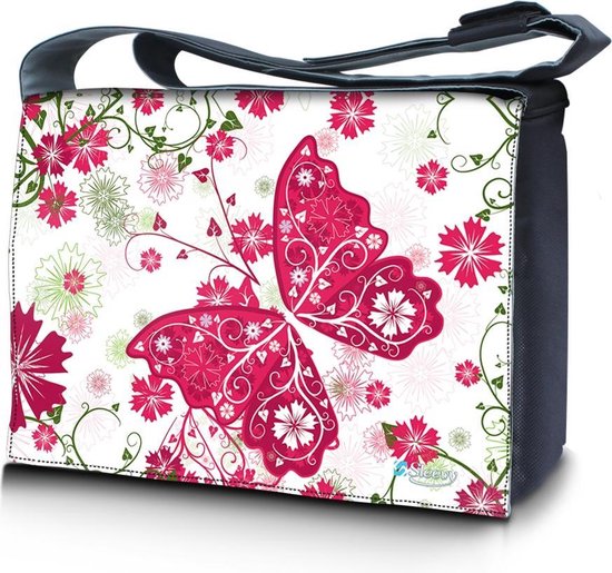 Sleevy 15,6 / messenger tas roze vlinder - laptoptas - | bol.com