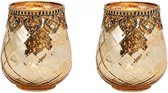 2x Gouden theelichthouders windlichtjes van glas met metaal 9 x 10 cm - Kaarsenhouders/waxinelichthouders - Woondecoraties