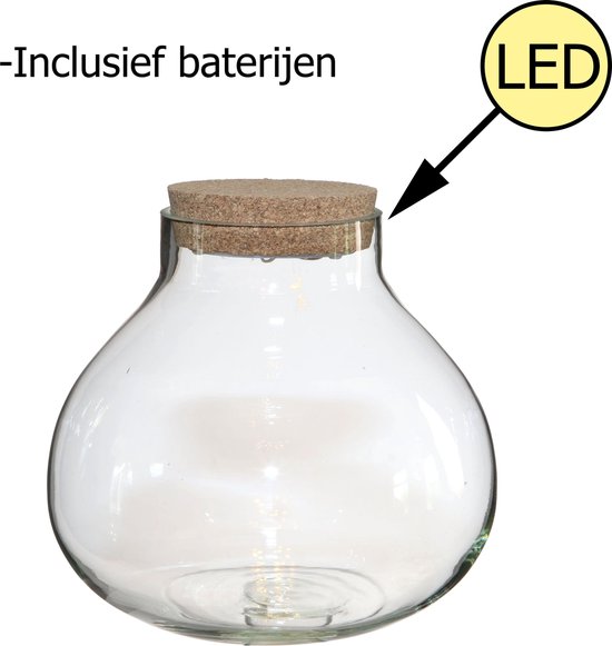 Glazen Vaas met LED in Kurk - voor Plantje - Incl. AAA-baterij - Ø20,5 h.20  | bol.com