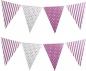 2x stuks lila paarse feest vlaggetjes vlaggenlijnen met stippen 3.6 meter - Verjaardag feestartikelen