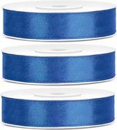 3x Hobby / décoration rubans satin bleu cobalt 1,2 cm / 12 mm x 25 mètres - Rubans cadeaux rubans satin / rubans - Rubans bleu cobalt - Matériel de loisirs - Matériel d'emballage