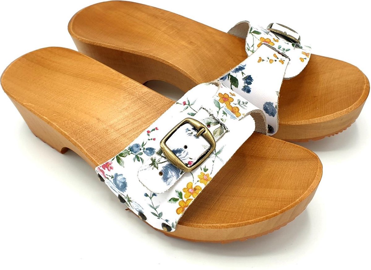 DINA sandalen bloemetjes print met leren band voor dames (kleppers) |  bol.com