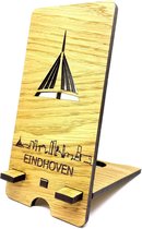 Skyline Telefoonhouder Eindhoven Eikenhout - Smartphone Tablet Houder 7x15 cm - iPad / iPhone / Smartphone tafel standaard desktop - Thuis werken - Cadeau - WoodWideCities