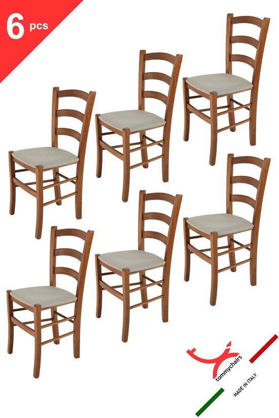 Foto: Tommychairs venice eetkamerstoelen set van 6 licht walnoot licht bruin kunstleer hout