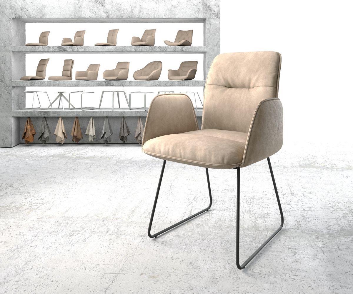 Gestoffeerde-stoel Vinja-Flex slipframe zwart microvelours beige vintage
