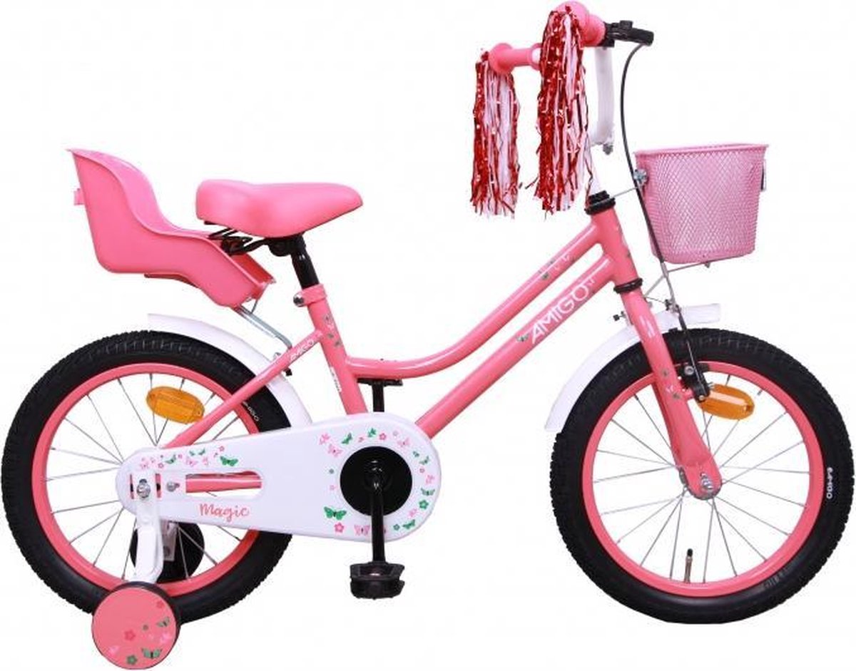 Kinderfiets - Magic - 16 inch - Voor meiden - Met terugtraprem - roze