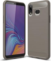 Geborstelde textuur koolstofvezel TPU case voor Galaxy A6s (grijs)