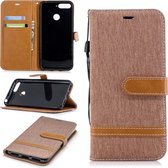 Kleurafstemming Denim Texture Leather Case voor Huawei Honor 7A & Y6 (2018), met houder & kaartsleuven & portemonnee & lanyard (bruin)