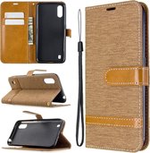 Voor Galaxy A01 Kleuraanpassing Denim Texture Horizontaal Flip Leren Case met Houder & Kaartsleuven & Portemonnee & Lanyard (Bruin)