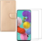 Samsung Galaxy Note 10 Lite Portemonnee hoesje Goud met 2 stuks Glas Screen protector