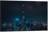 Dibond –Skyline in de Nacht– 150x100 Foto op Aluminium (Wanddecoratie van metaal)