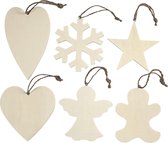 18x Kersthangers houten ornamenten 9-11 cm kerstboomversiering - Houten kerstboomsiering