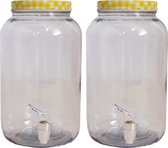 2x Glazen drank dispensers / limonadetap 3 liter geel - waterdispencer met tapkraantje
