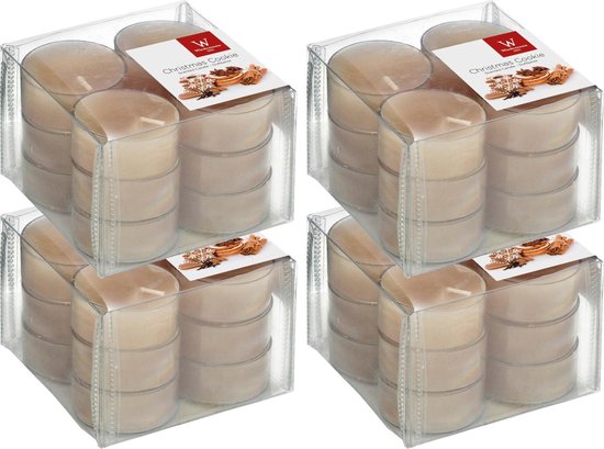 48x Geurtheelichtjes peperkoekjes/beige 4 branduren - Geurkaarsen peperkoekjesgeur/gingerbread poppetjes geur - Waxinelichtjes