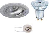 LED Spot Set - OSRAM Parathom PAR16 930 36D - Pragmi Alpin Pro - GU10 Fitting - Dimbaar - Inbouw Rond - Mat Zilver - 5.5W - Warm Wit 3000K - Kantelbaar Ø92mm - BES LED