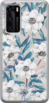 Huawei P40 hoesje siliconen - Bloemen / Floral blauw | Huawei P40 case | blauw | TPU backcover transparant