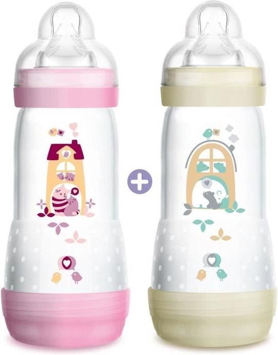 MAM Anti-Colic Easy Start-fles - 320 ml - Flow speen 3 - pak van 2 - meisje  | bol.com