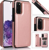 Wallet Case geschikt voor Samsung Galaxy S20 - roze + glazen screen protector