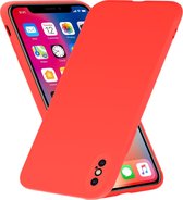 Siliconen hoesje met camera bescherming geschikt voor Apple iPhone X / Xs - rood + glazen screen protector