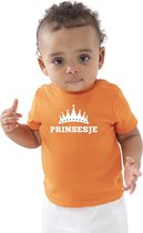 Prinsesje met witte kroon t-shirt oranje baby/peuter voor meisjes - Koningsdag / Kingsday - kinder shirtjes / feest t-shirts 3-6 mnd