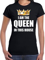 Koningsdag t-shirt Im the queen in this house zwart voor dames XS