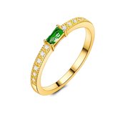 Twice As Nice Ring in 18kt verguld zilver, baguette zirkonia, smaragd groene kleur, kleine zirkonia 56