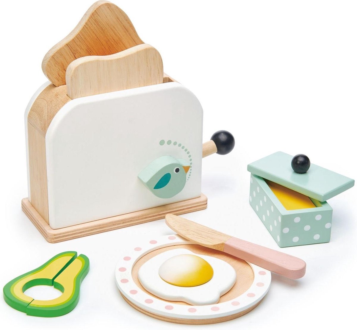 Tender Leaf Toys Ontbijtset Toaster 18,5 Cm Hout Naturel 10-delig