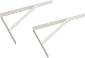 2x stuks plankdragers / schapdragers met schoor staal wit gelakt 29,5 x 20,5 cm - plankendrager - planksteun / planksteunen / wandplankdragers