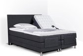 Boxspring Flanny compleet, merk Olympic Life, elektrisch verstelbaar, 140 x 220 cm, grijs, 18-delig met strak hoofdbord