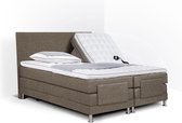 Boxspring Flanny compleet, merk Olympic Life, elektrisch verstelbaar, 140 x 220 cm, bruin, 18-delig met strak hoofdbord