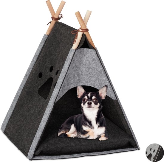 | relaxdays kattentent kattenmand tipi Dieren wigwam met kussen voor €14,99