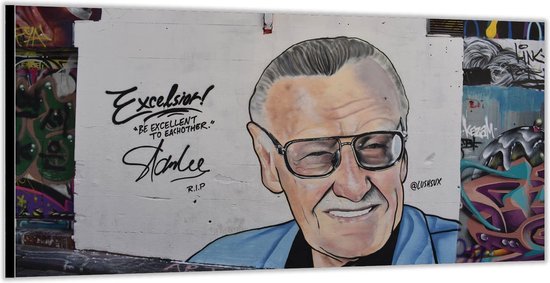 Dibond –Muurschildering van Stan Lee– 200x100 Foto op Aluminium (Met Ophangsysteem)