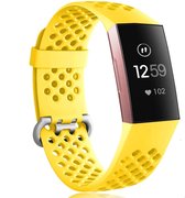 Siliconen Smartwatch bandje - Geschikt voor  Fitbit Charge 3 siliconen bandje met gaatjes - geel - Maat: L - Horlogeband / Polsband / Armband