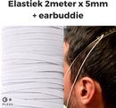 Pless® Elastiek Koord Directoire - Elastisch Touw Rekkers - Voor het maken van maskers mondmasker mondkapje - 5 mm 2 meter Wit - Wit - Met Earbuddie