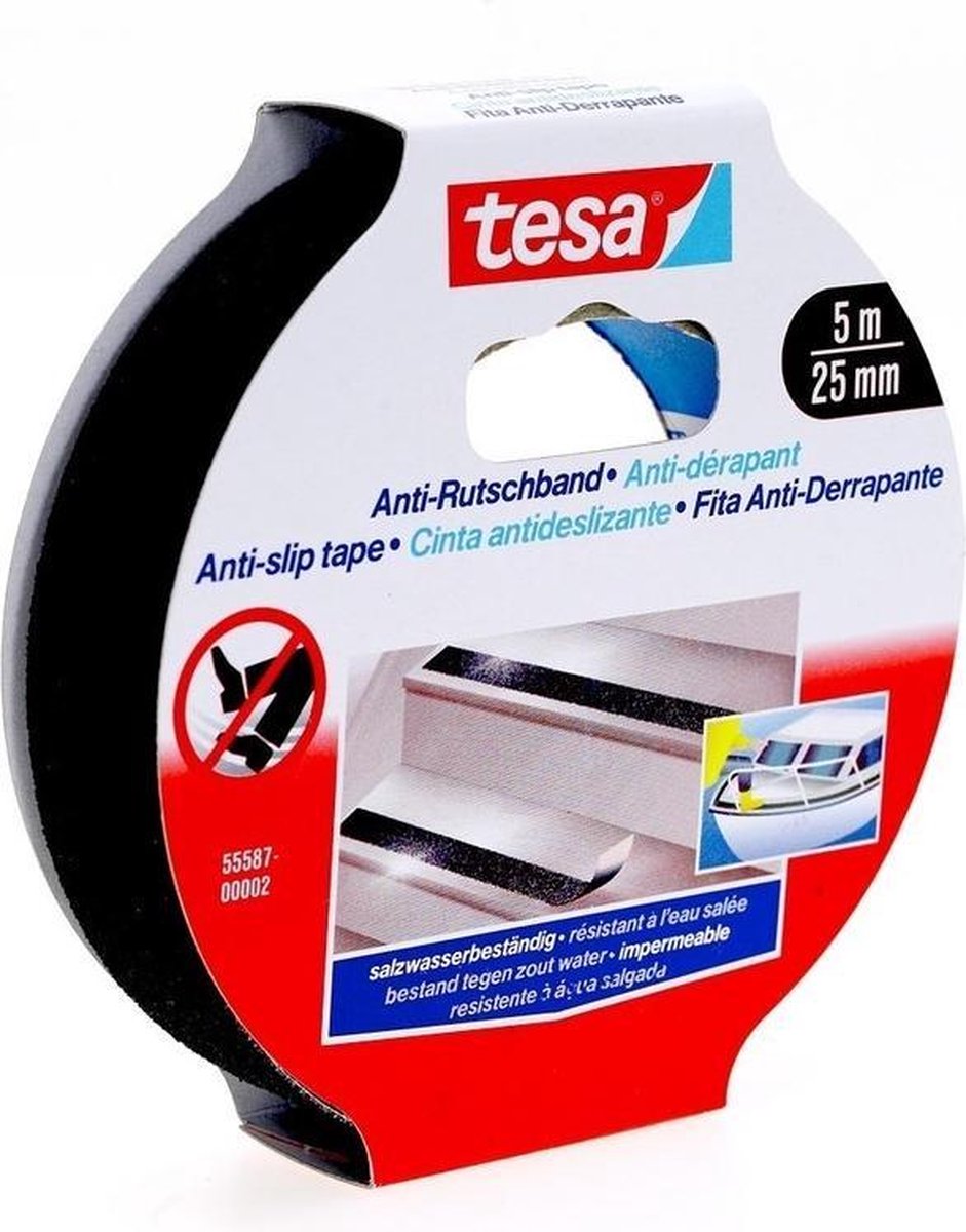 2x Tesa anti-slip tape zwart op rol 5 meter - Klusmateriaal - Huishoudartikelen - Anti-slip tape/rand - Antislip tape - Anti uitglij tape - Tesa