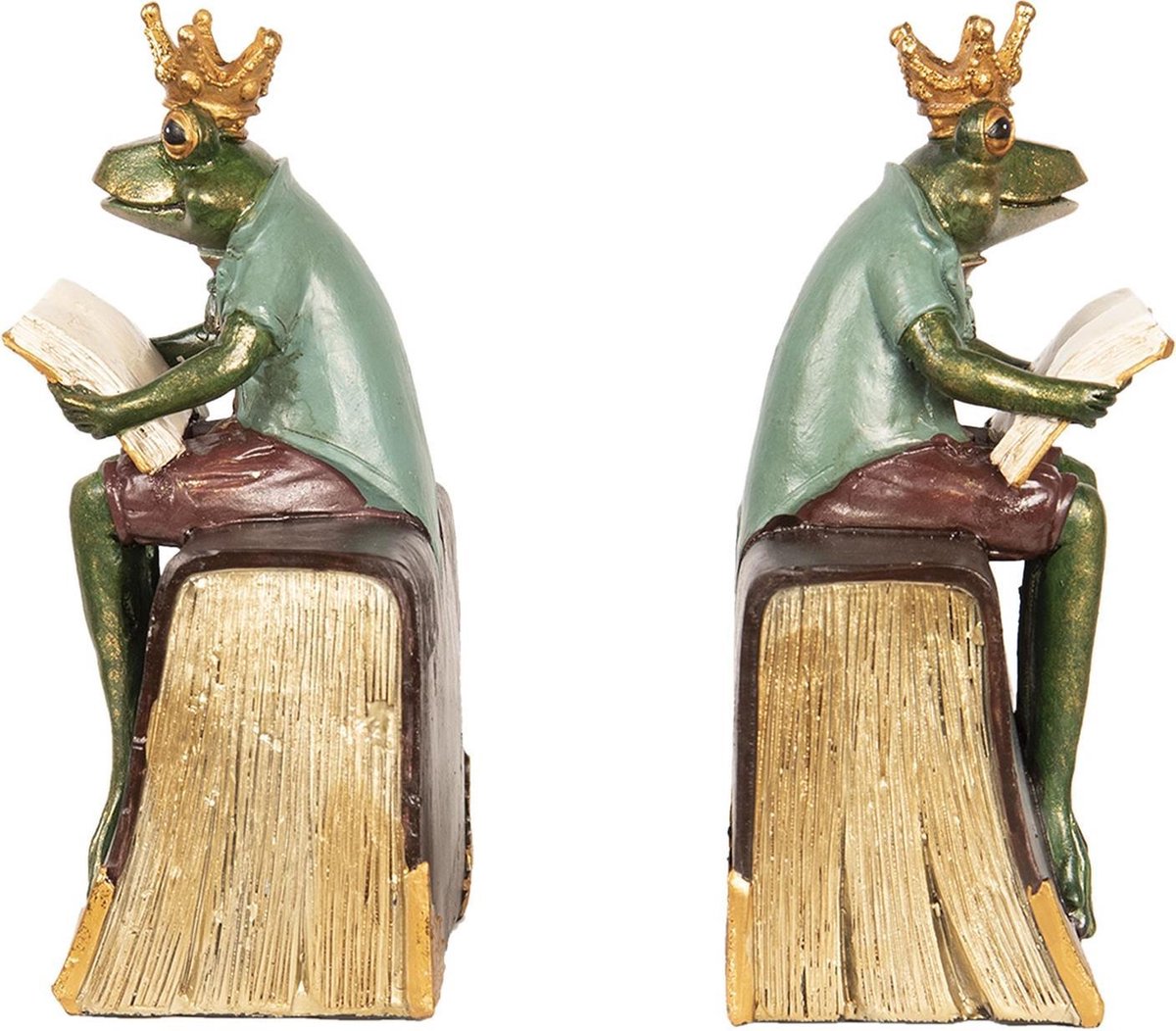Boekensteunen Set van 2 14x10x23 cm Groen Bruin Polyresin Kikker