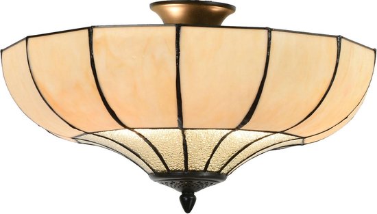 LumiLamp Lampe de plafond Tiffany Ø 46x25 cm Beige Métal Verre Plafonnier